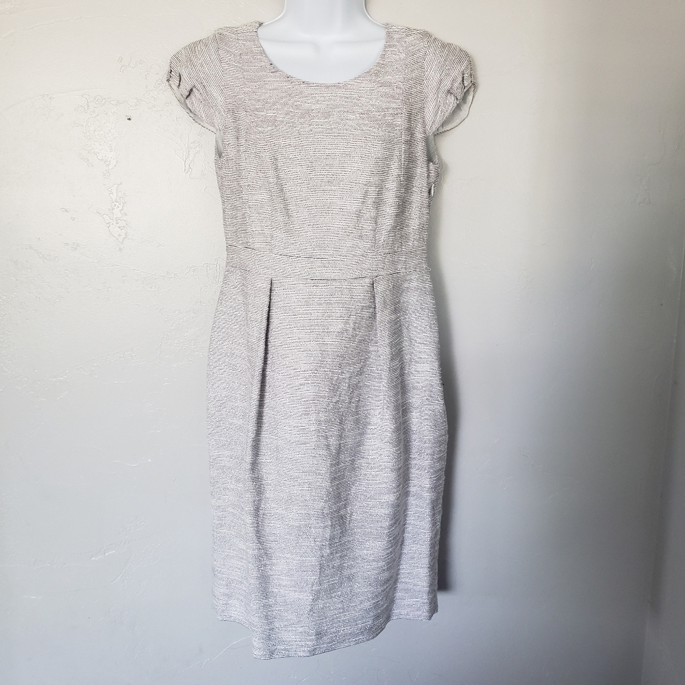 Boden Women's 6 Sheath Pencil Dress Cap Sleeve White Purple Blue Stripes Silver